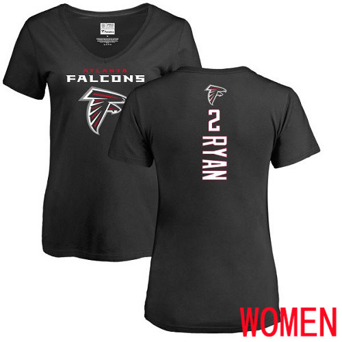 Atlanta Falcons Black Women Matt Ryan Backer NFL Football #2 T Shirt->women nfl jersey->Women Jersey